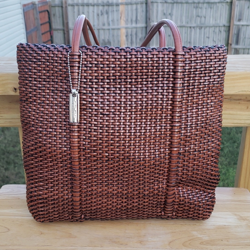 Vintage Nine West Woven Hobo Long Straps Shoulder Bag Y2K Brown Beachy Bohemian - Picture 3 of 12